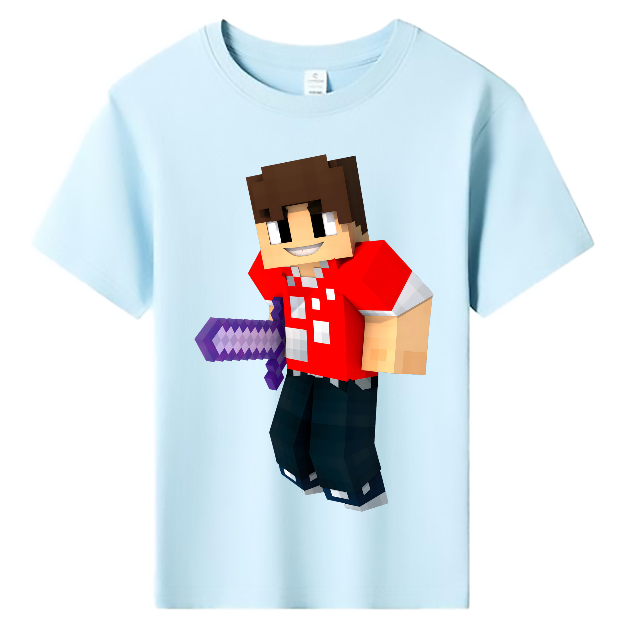 （画像用） マインクラフト ブロックの世界 Minecraft MC Block world 綿100％キッズTシャツ（フロントプリント）